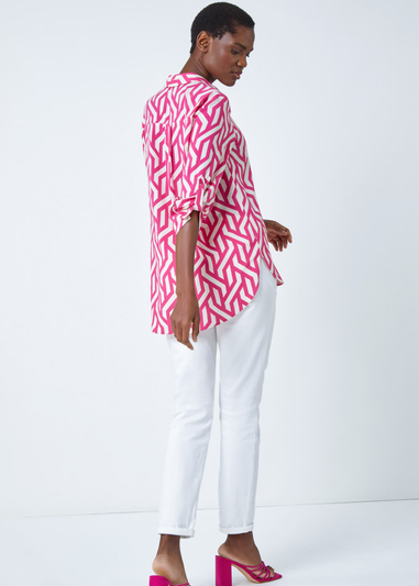 Roman Pink Geometric Print Longline Shirt