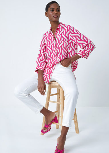 Roman Pink Geometric Print Longline Shirt