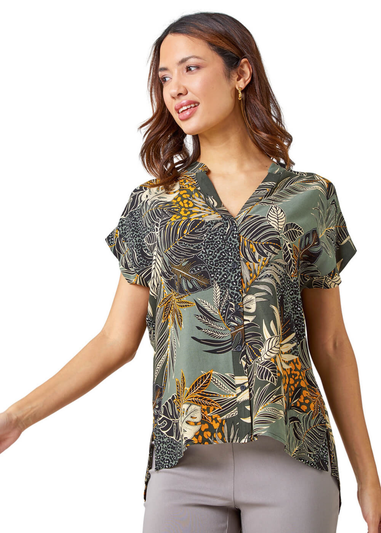 Roman Green Leaf Print Relaxed Shirt