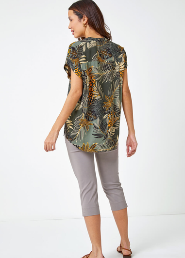 Roman Green Leaf Print Relaxed Shirt