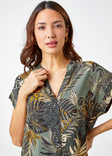 Roman Green Leaf Print Relaxed Shirt