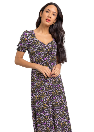 Roman Lilac Ditsy Floral Ruched Midi Dress