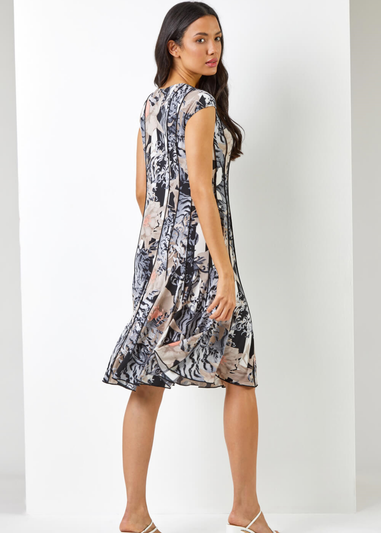 Roman Black  Abstract Floral Print Panel Dress