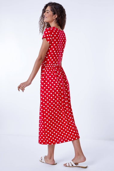 Roman Red Stretch Jersey Spot Midi Dress