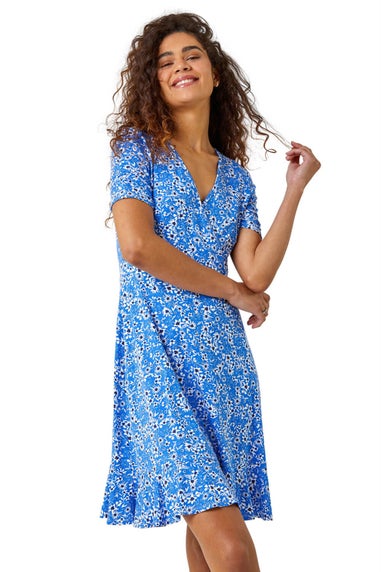 Roman Blue Floral Print Wrap Dress