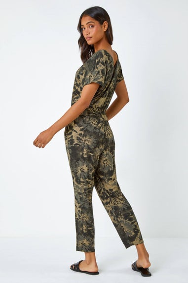 Roman Khaki Tie Dye Pocket Stretch Jumpsuit