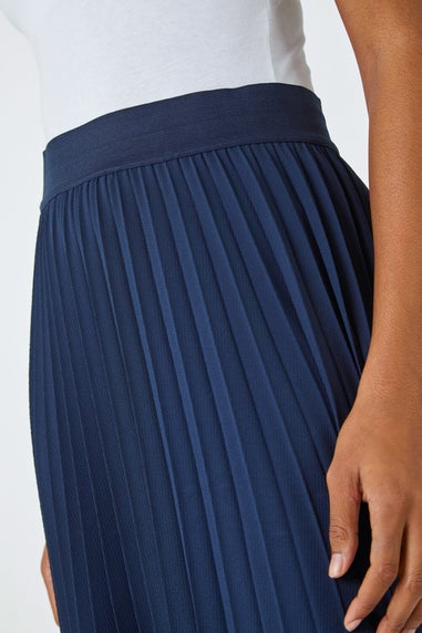 Roman Navy Pleated Elastic Waist Maxi Stretch Skirt