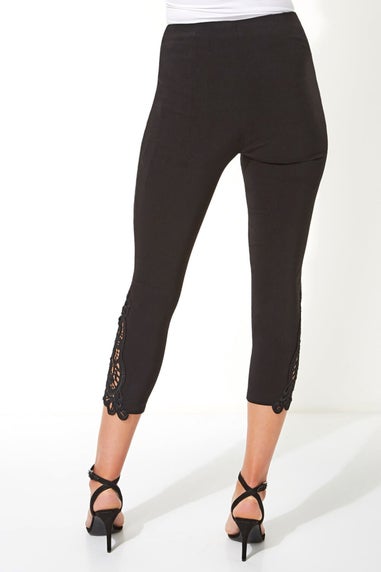 Roman Black Lace Cropped Stretch Trouser Capri Summer Leggings 3/4 Pedal Pushers