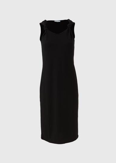 Black Knot Shoulder Ribbed Mini Dress