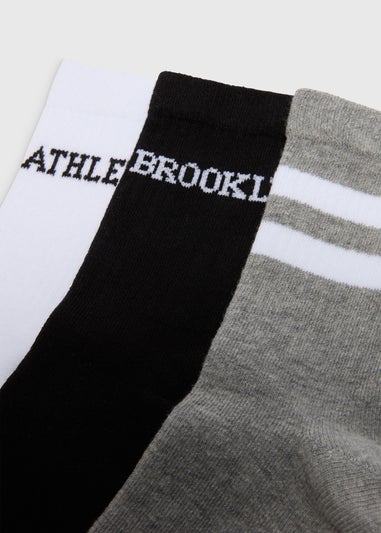 3 Pack White Black & Grey Sports Socks