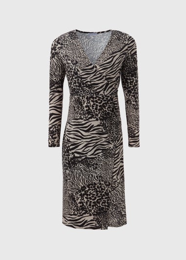 Stone Animal Print Jersey Wrap Dress