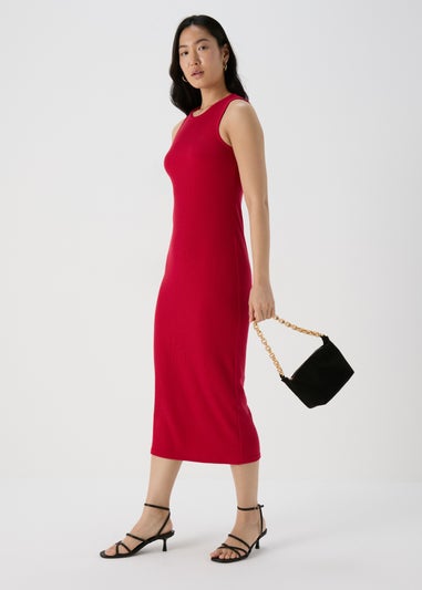 Red Sleeveless Ribbed Dress