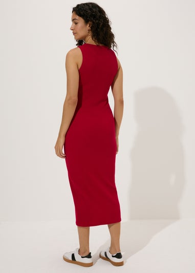 Red Sleeveless Ribbed Dress