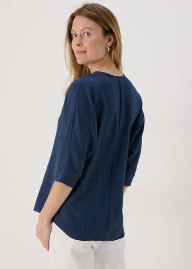 Navy Button Detail Blouse Top