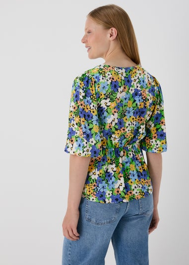 Multicolour Floral V Neck Empire Seam Top