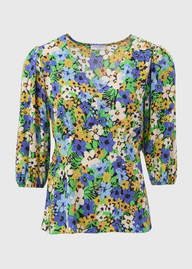 Multicolour Floral V Neck Empire Seam Top