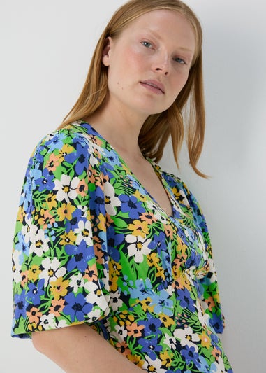 Multicolour Floral V Neck Empire Seam Top