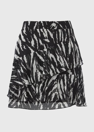 Black Mono Print Chiffon Mini Skirt