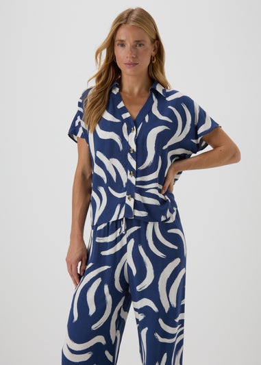 Navy Abstract Print Co Ord Shirt