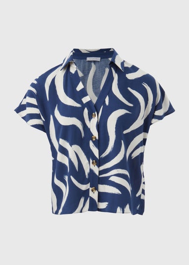 Navy Abstract Print Co Ord Shirt