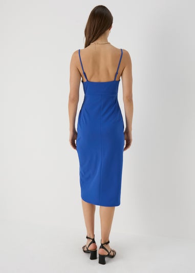 Blue Strappy Ruched Wrap Dress