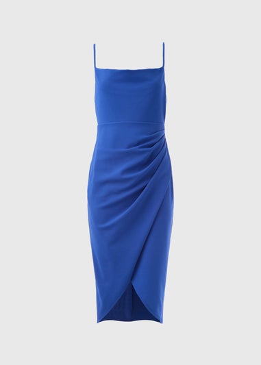 Blue Strappy Ruched Wrap Dress