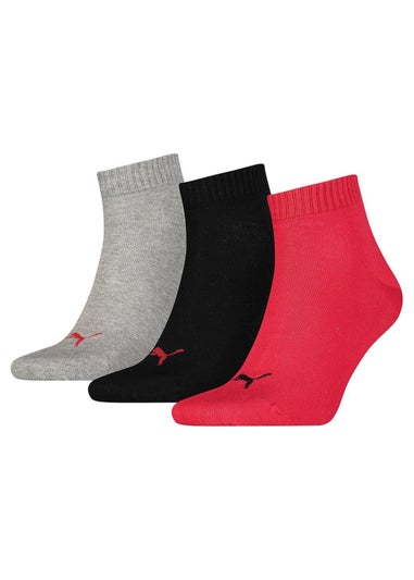 Puma Black/Red Quarter Training Ankle Socks (Pack of 3)