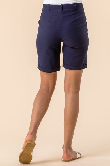 Roman Navy Elastic Waist Turn Up Stretch Shorts