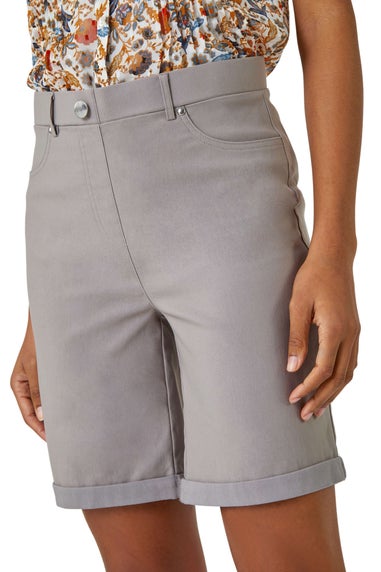 Roman Taupe Elastic Waist Turn Up Stretch Shorts