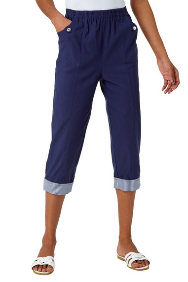 Roman Navy Contrast Detail Cropped Stretch Trouser