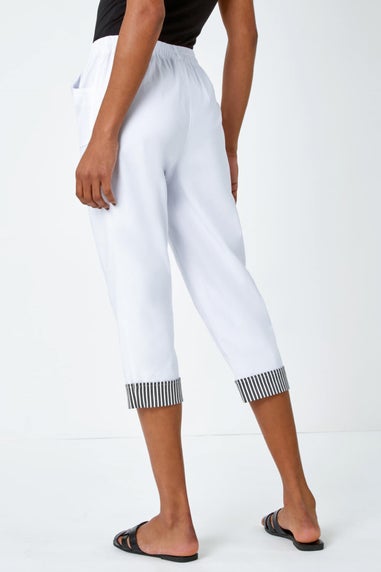 Roman White Contrast Detail Cropped Stretch Trouser