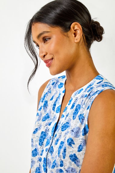 Roman Blue Burnout Animal Spot Print V-Neck Top