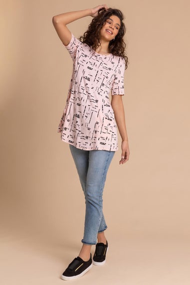 Roman Light Pink Abstract Pocket Stretch Swing Tunic Top