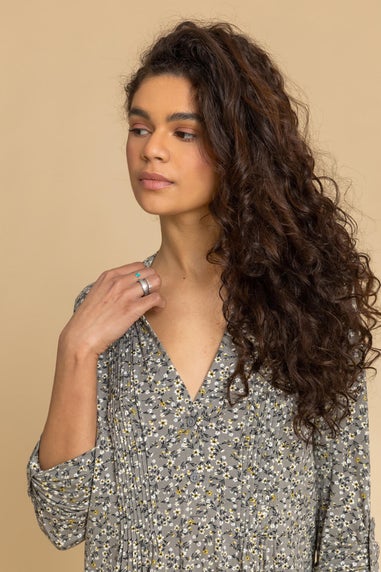 Roman Pale Green Ditsy Floral Print Pintuck Jersey Shirt