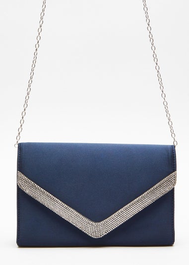 Quiz Blue Diamante Trim Clutch Bag
