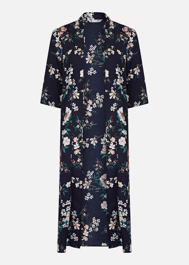 Yumi Navy Plus Size Floral Longline Kimono