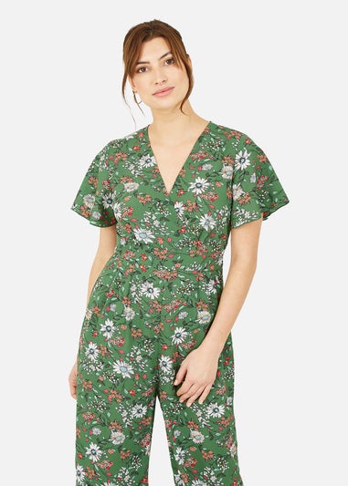 Yumi Green Daisy Jumpsuit With Angel Sleeves