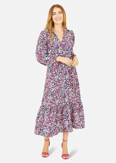 Yumi Pink Daisy Print Wrap Midi Dress