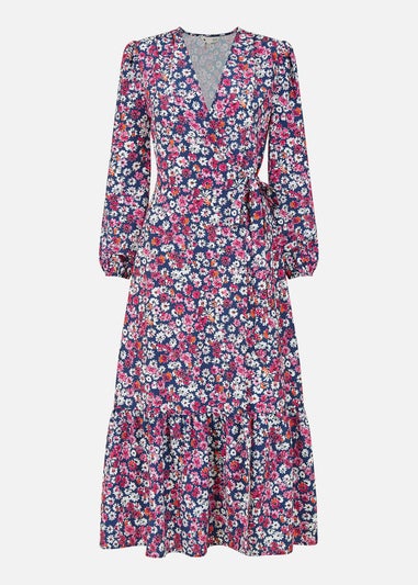 Yumi Pink Daisy Print Wrap Midi Dress
