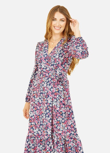 Yumi Pink Daisy Print Wrap Midi Dress
