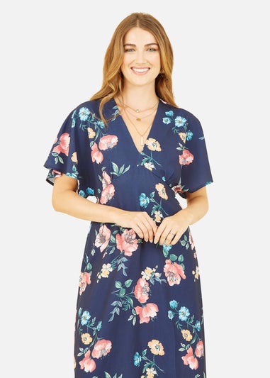 Yumi Navy Floral Kimono Midi Dress