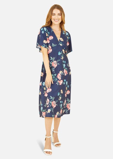 Yumi Navy Floral Kimono Midi Dress