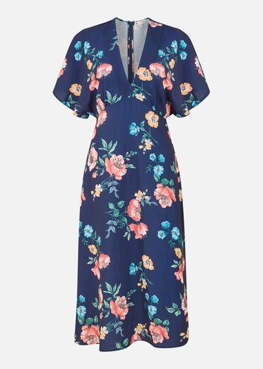 Yumi Navy Floral Kimono Midi Dress