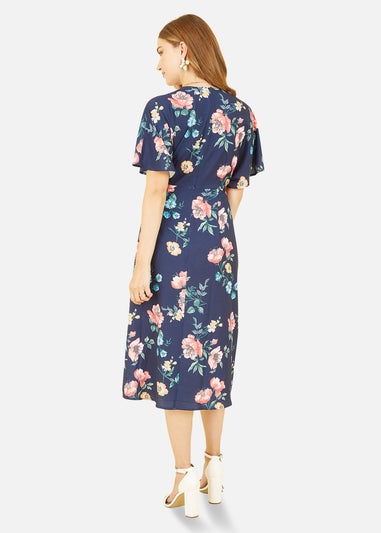 Yumi Navy Floral Kimono Midi Dress