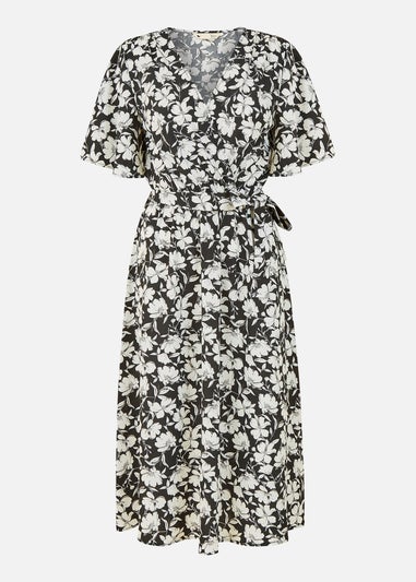Yumi Black Floral Wrap Midi Dress