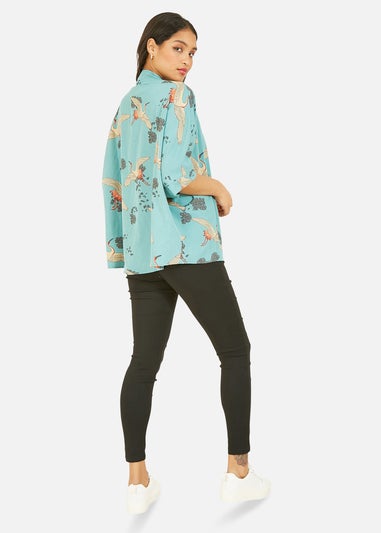 Yumi Green Crane Print Kimono