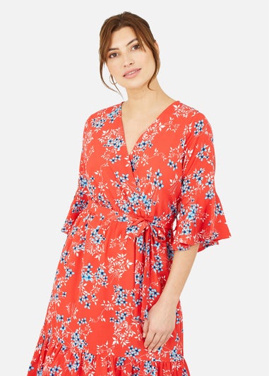 Mela Floral Fluted Sleeve Wrap Skater Dress