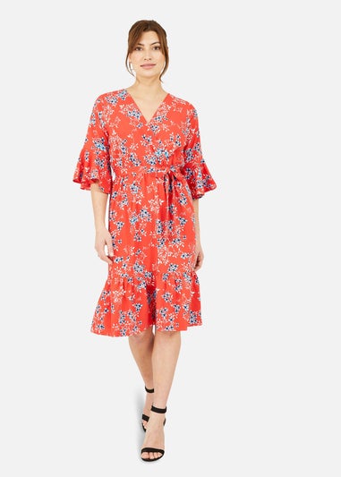 Mela Floral Fluted Sleeve Wrap Skater Dress