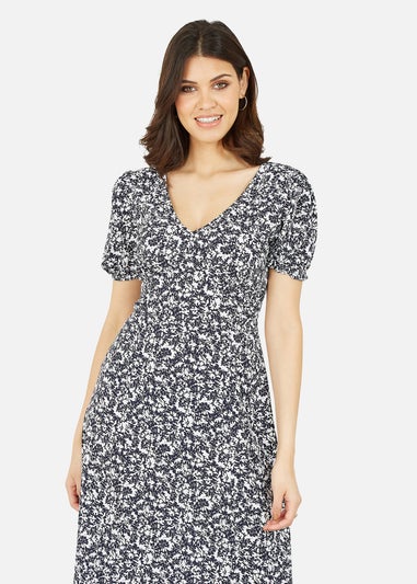 Mela Navy Floral Midi Dress With Split Detail