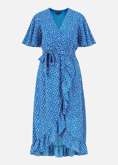 Mela Blue Ditsy Daisy Wrap Front Midi Dress